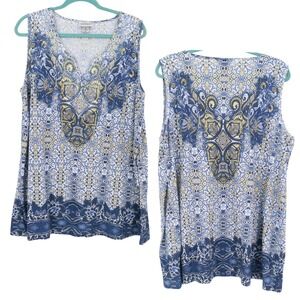 Catherines Paisley Embellished Tank Top‎ Womens 2X/22W/24W Blue Boho Bohemian